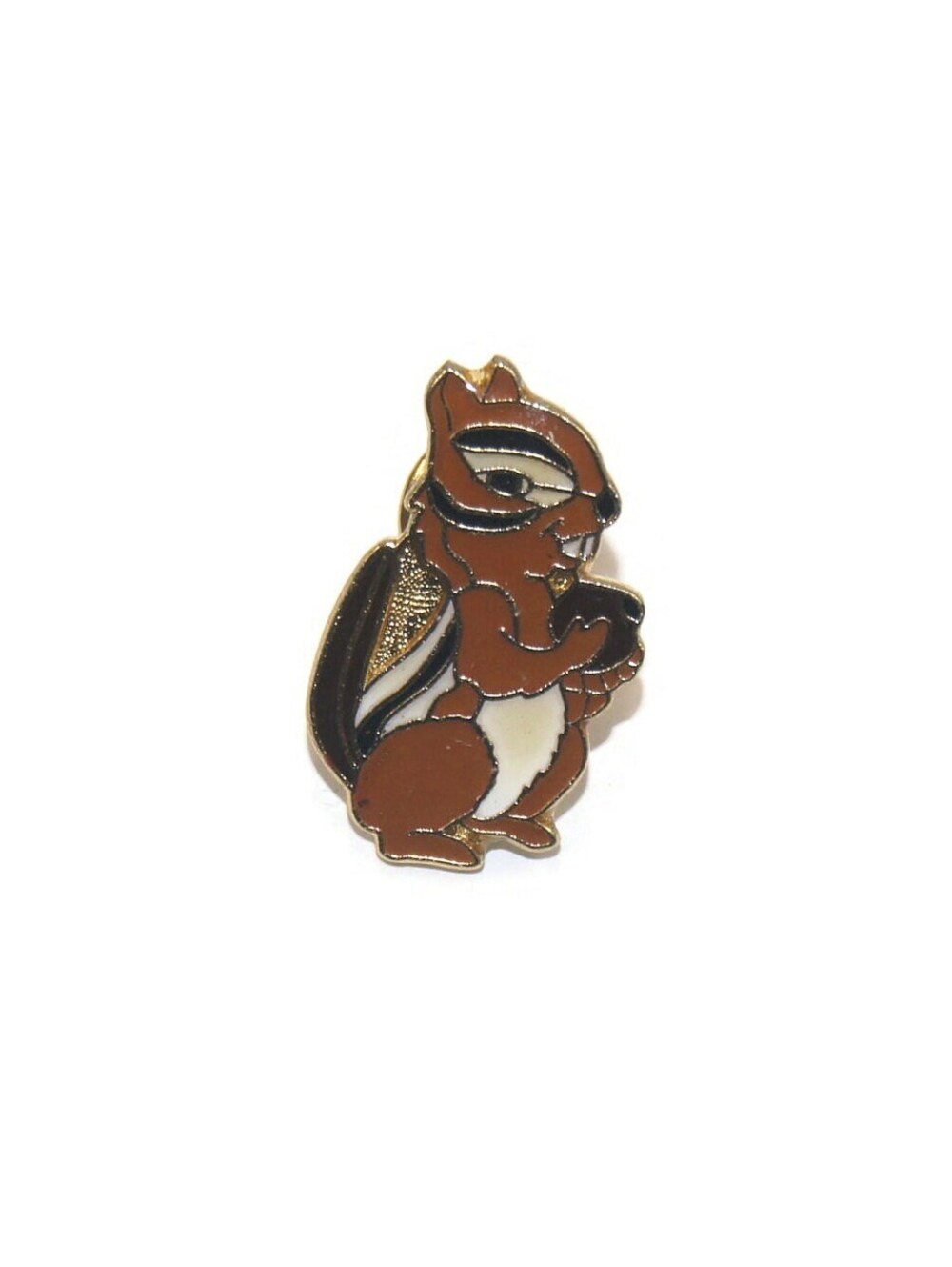 Vintage Gold Tone, Brown, Black and White Enamel Squirrel Lapel Pin, Tie Tack.
